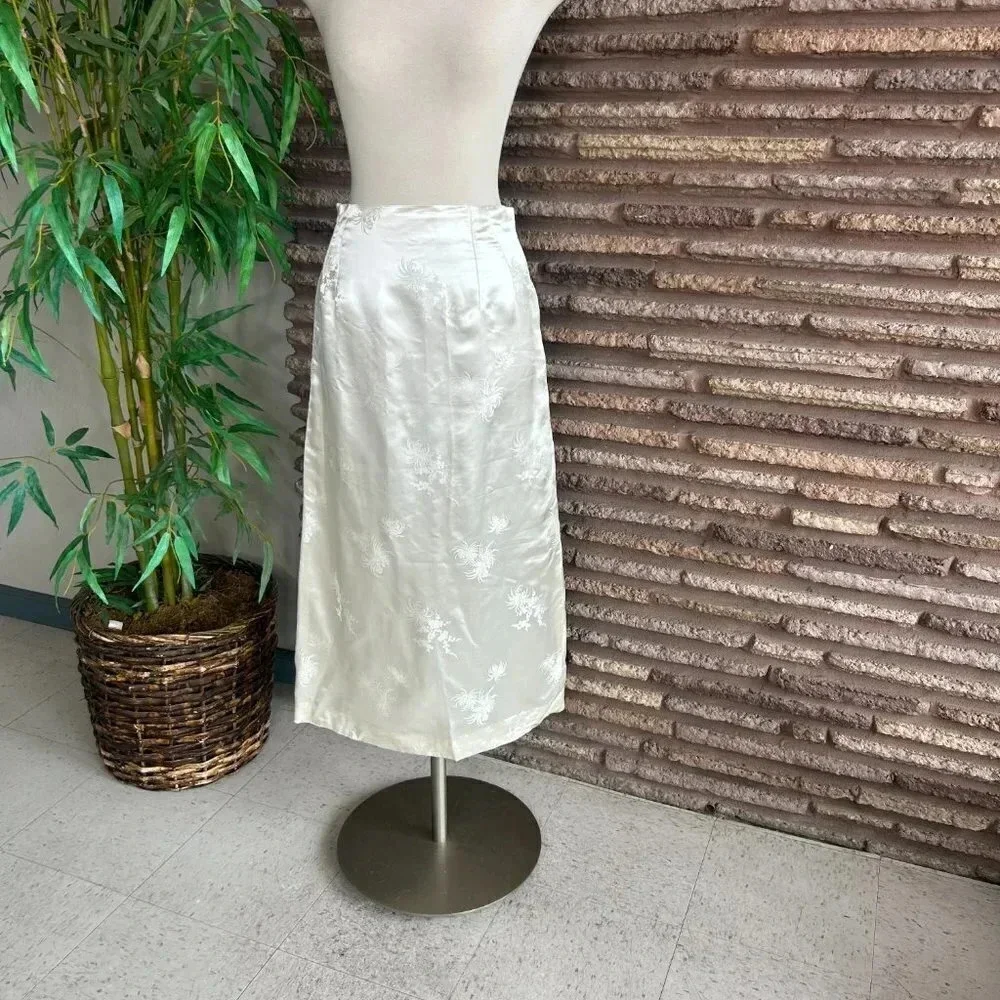Vintage Handmade Chinese Ivory Brocade Maxi Skirt